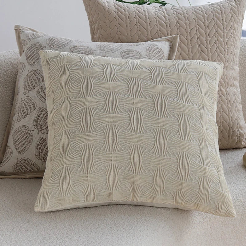 Throw Pillow Cover Cable-Quilted Microfiber-Cotton Hidden Zipper