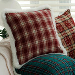 Throw Pillow Cover Checked Flannel Teddy Trim Concealed Zipper