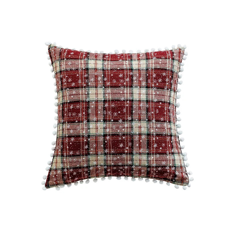 Throw Pillow Cover Checked Flannel Teddy Trim Concealed Zipper