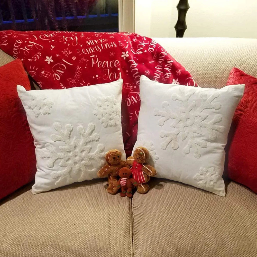 Throw Pillow Cover Chenille Tufted Snowflake Concealed Zipper