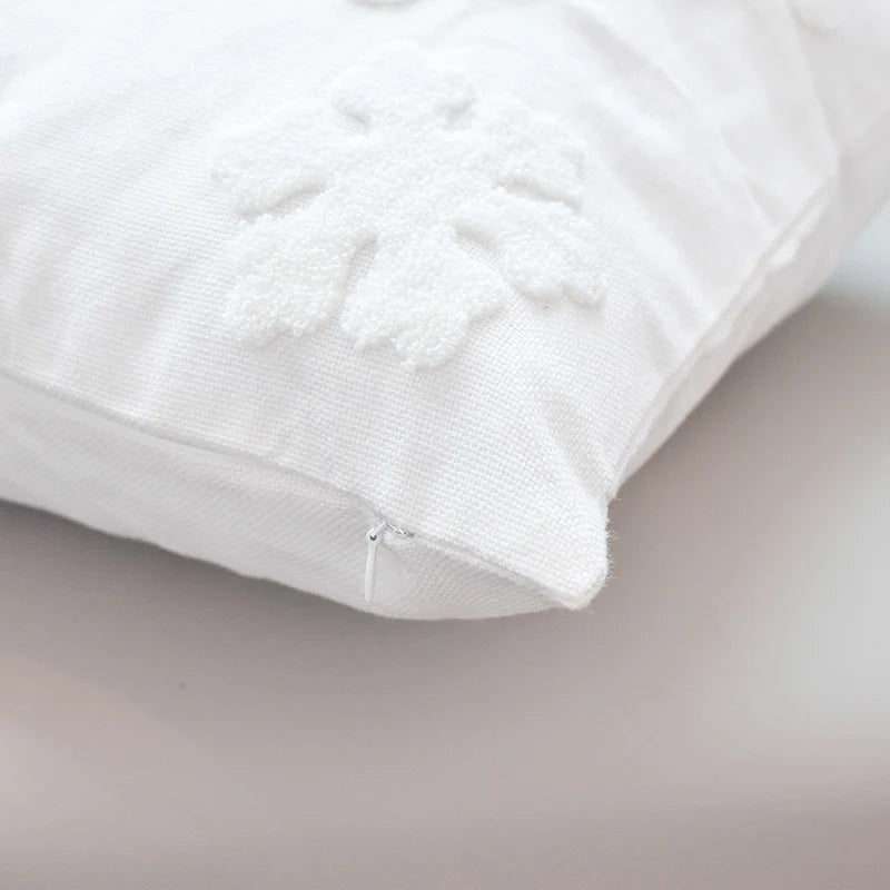 Throw Pillow Cover Chenille Tufted Snowflake Concealed Zipper