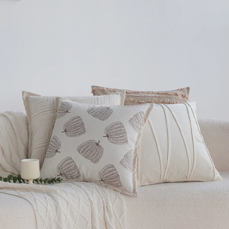 Throw Pillow Cover Cotton Blend Quilted Piping Machine Washable
