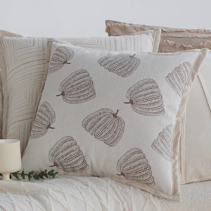 Throw Pillow Cover Cotton Blend Quilted Piping Machine Washable