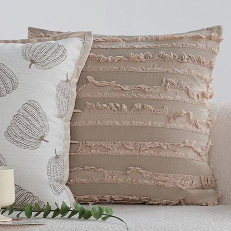 Throw Pillow Cover Cotton Blend Quilted Piping Machine Washable