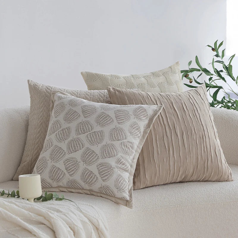 Throw Pillow Cover Cotton Blend Quilted Piping Machine Washable