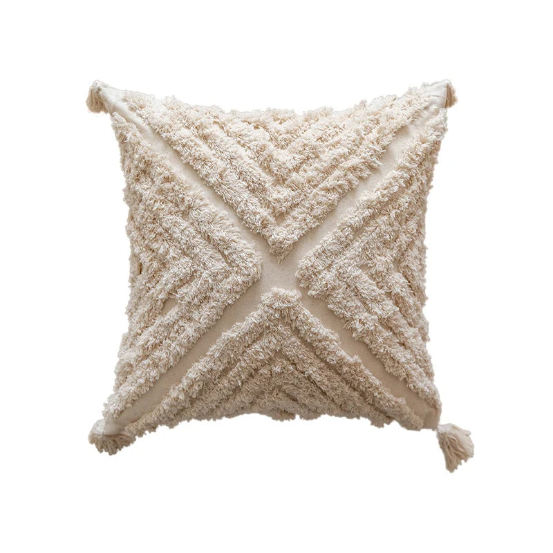 Throw Pillow Cover Cotton Blend Tufted Diamond Tassels