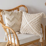 Throw Pillow Cover Cotton Blend Tufted Diamond Tassels