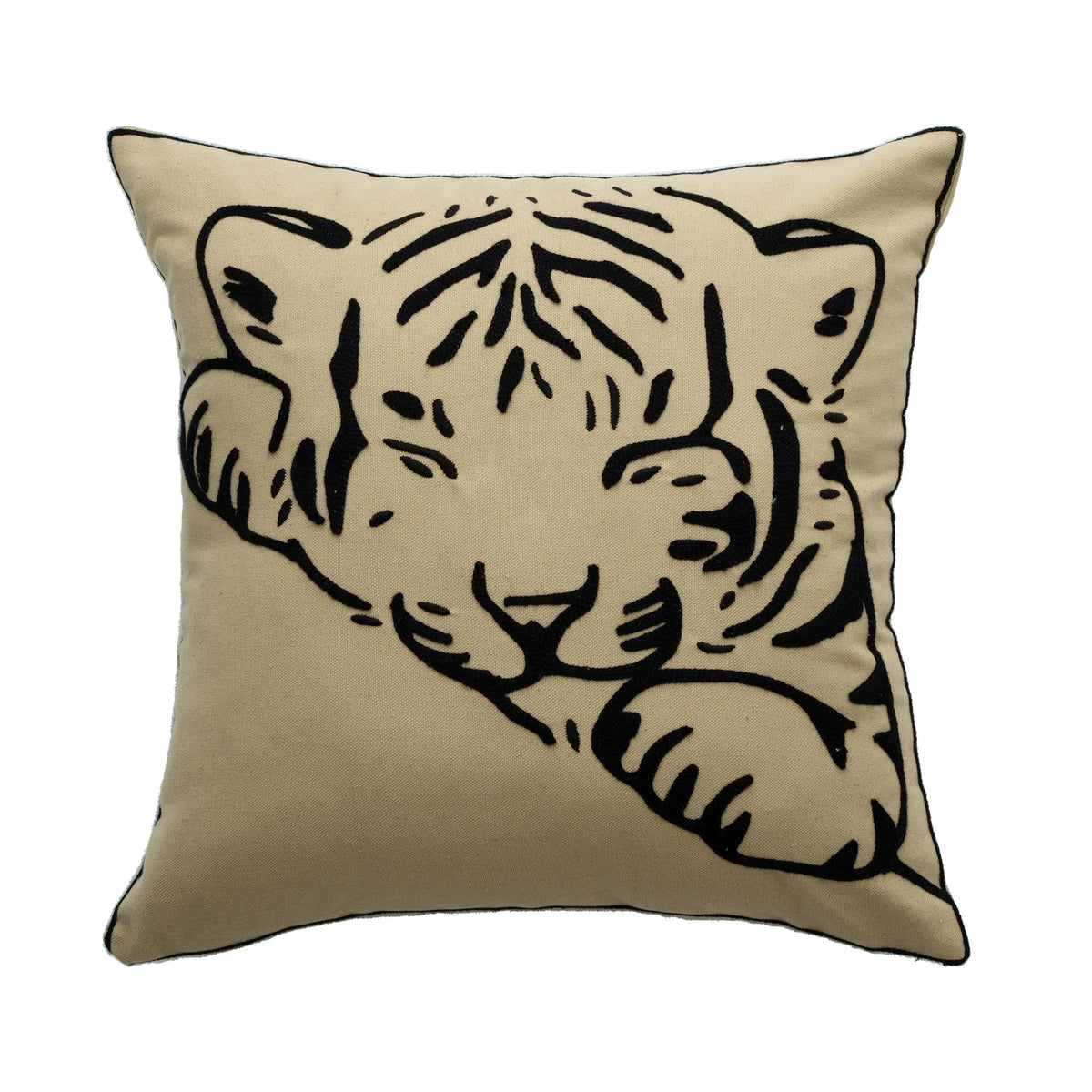 Throw Pillow Cover Cotton Canvas Hand-Tufted Embroidery Concealed Zipper