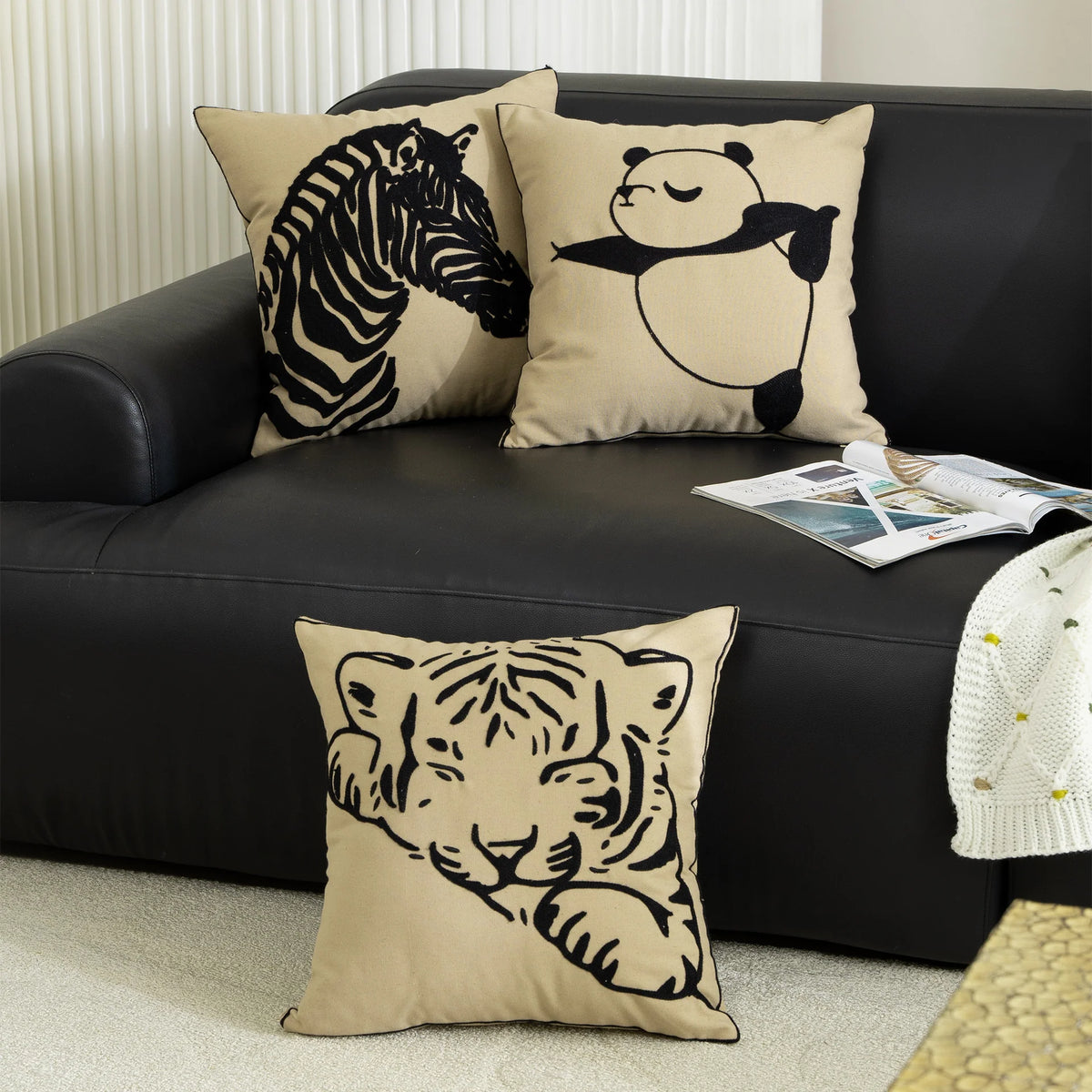 Throw Pillow Cover Cotton Canvas Hand-Tufted Embroidery Concealed Zipper