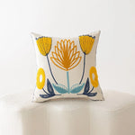 Throw Pillow Cover Cotton-Linen Embroidered Floral Hidden Zipper