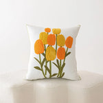 Throw Pillow Cover Cotton-Linen Embroidered Floral Hidden Zipper
