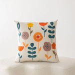 Throw Pillow Cover Cotton-Linen Embroidered Floral Hidden Zipper