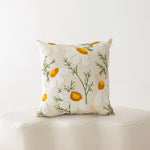 Throw Pillow Cover Cotton-Linen Embroidered Floral Hidden Zipper