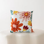 Throw Pillow Cover Cotton-Linen Embroidered Floral Hidden Zipper