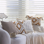 Throw Pillow Cover Cotton-Linen Hand-Tufted Diamond & Tassels