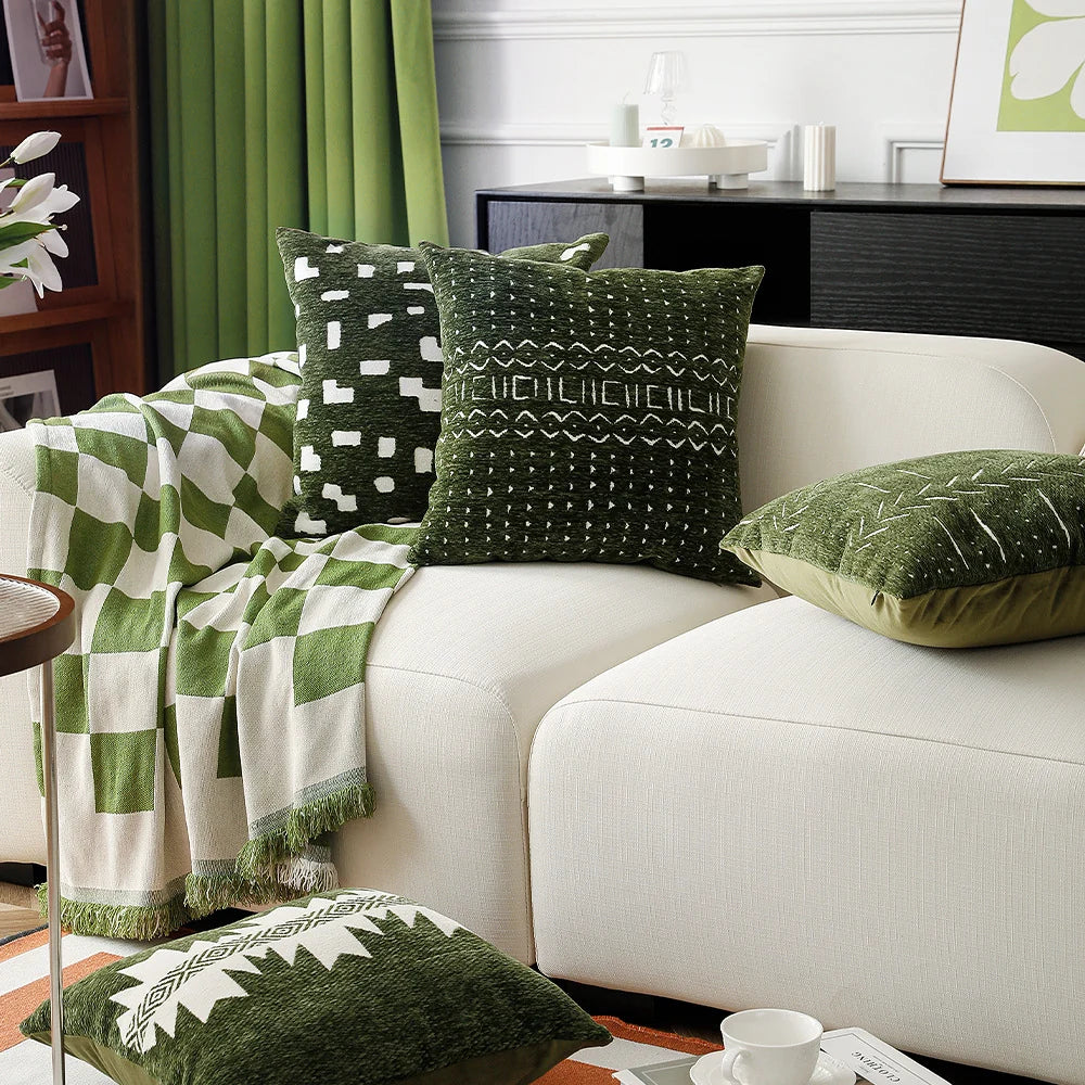 Throw Pillow Cover Cotton-Linen Jacquard Concealed Zipper