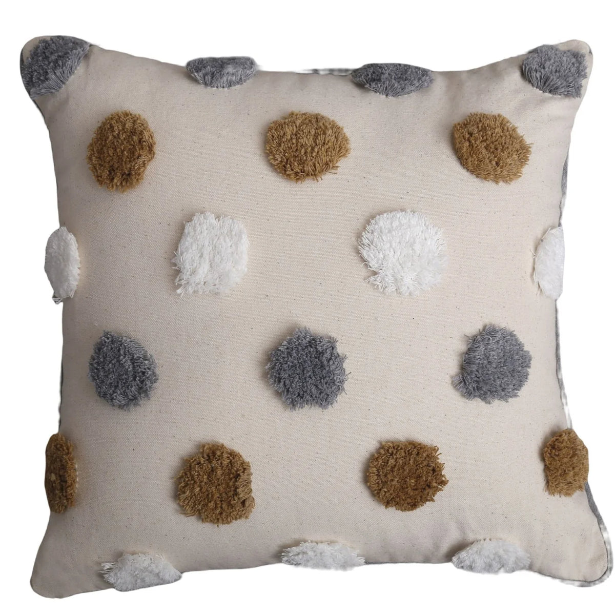 Throw Pillow Cover Cotton-Linen Tufted Pom-Pom Concealed Zipper
