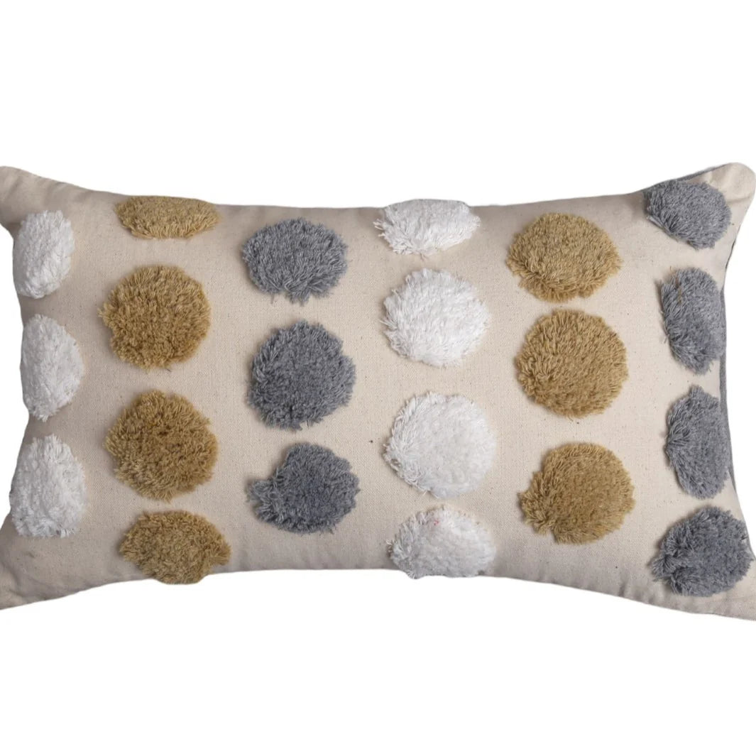 Throw Pillow Cover Cotton-Linen Tufted Pom-Pom Concealed Zipper