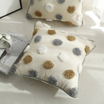 Throw Pillow Cover Cotton-Linen Tufted Pom-Pom Concealed Zipper