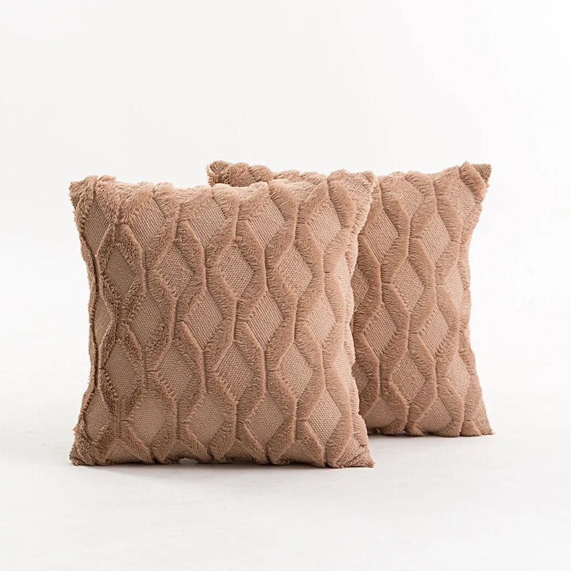 Throw Pillow Cover Diamond Tufted Chenille Knit Frayed Edge