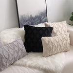 Throw Pillow Cover Diamond Tufted Chenille Knit Frayed Edge