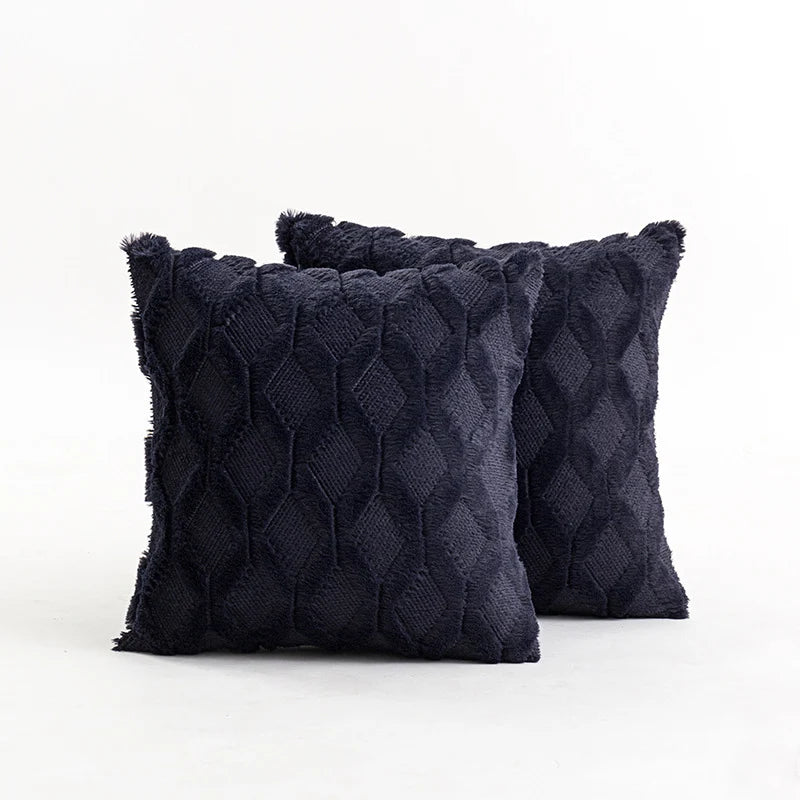 Throw Pillow Cover Diamond Tufted Chenille Knit Frayed Edge