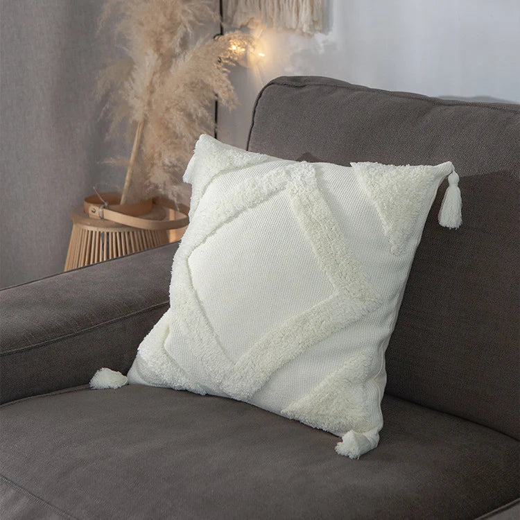 Throw Pillow Cover Diamond Tufted Tassel Corners