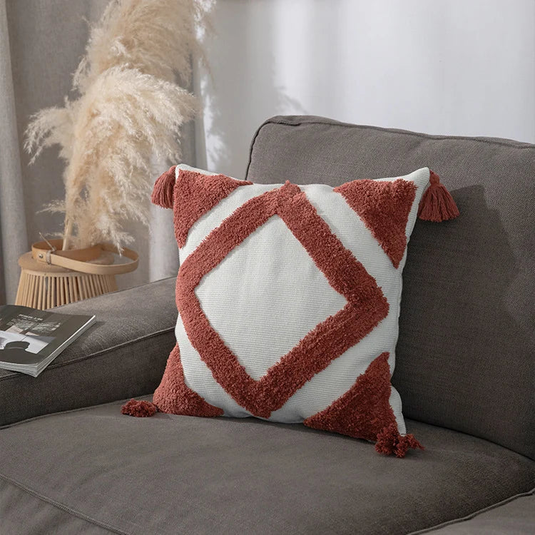 Throw Pillow Cover Diamond Tufted Tassel Corners