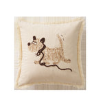 Throw Pillow Cover Embroidered Dog Motif Cotton-Linen Removable Zipper