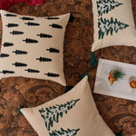 Throw Pillow Cover Embroidered Pine Trees Hidden Zipper & Corner Tassels