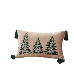 Throw Pillow Cover Embroidered Pine Trees Hidden Zipper & Corner Tassels