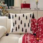 Throw Pillow Cover Embroidered Pine Trees Hidden Zipper & Corner Tassels