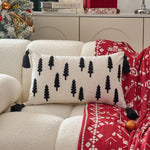 Throw Pillow Cover Embroidered Pine Trees Hidden Zipper & Corner Tassels