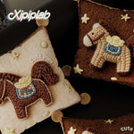 Throw Pillow Cover Embroidered Pony Applique Velvet Pom-Pom Trim