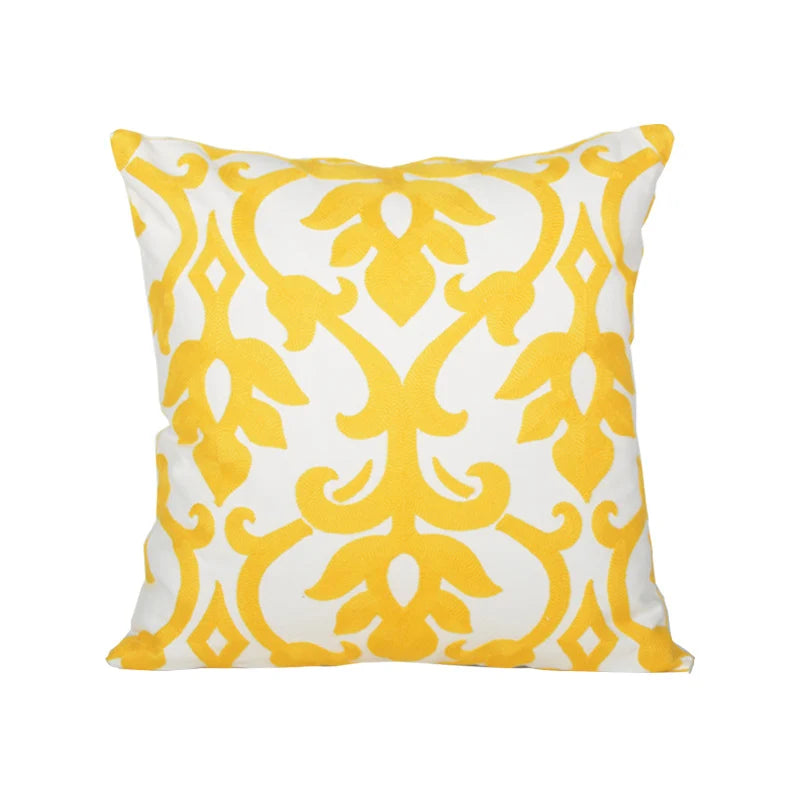 Throw Pillow Cover Embroidered Sunburst Cotton-Linen 18 Inch