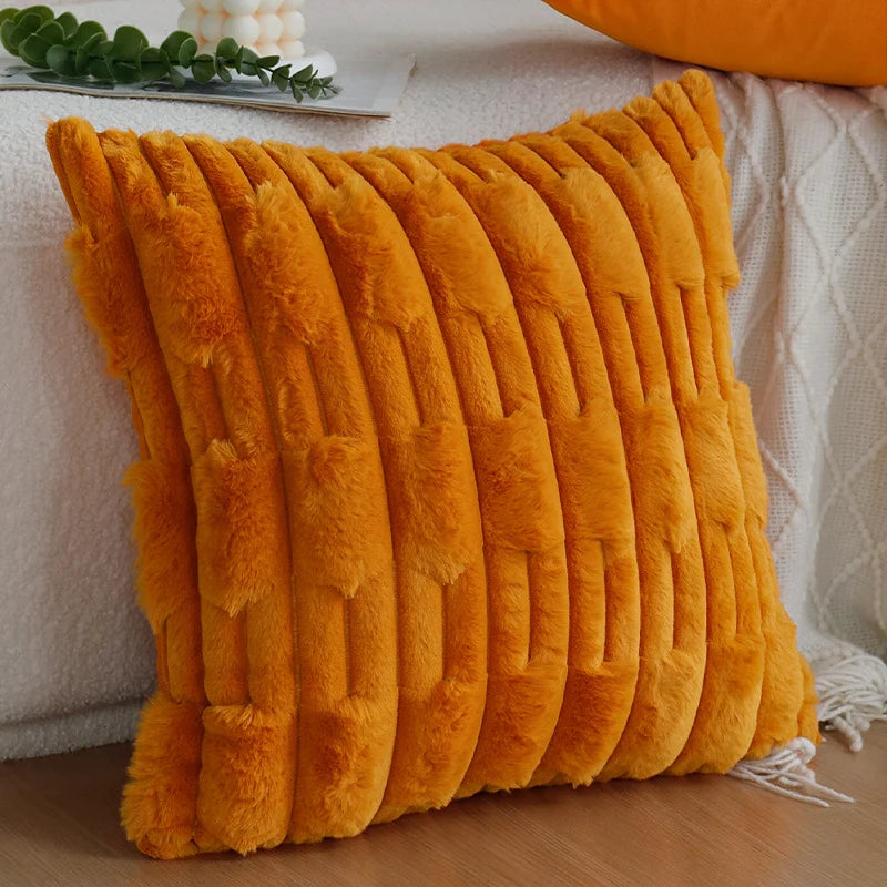 Throw Pillow Cover Faux Fur 3D Ribbed Concealed Zipper