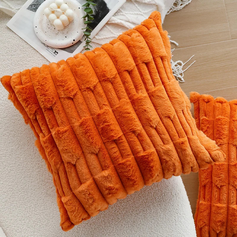 Throw Pillow Cover Faux Fur 3D Ribbed Concealed Zipper