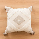Throw Pillow Cover Geometric Raised Tufting & Hand-Tied Tassels