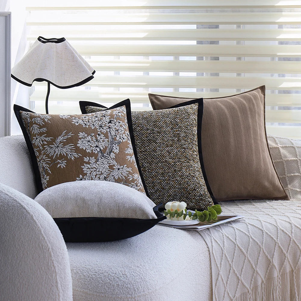 Throw Pillow Cover Grainy Woven Velvet Piping