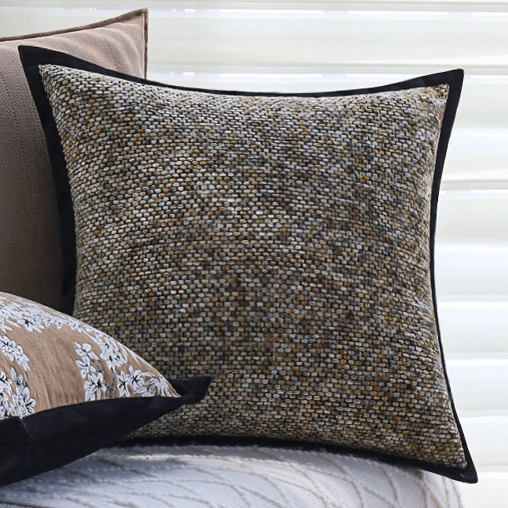 Throw Pillow Cover Grainy Woven Velvet Piping