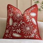 Throw Pillow Cover Hand-Embroidered Linen Blend Hidden Closure