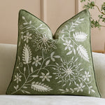 Throw Pillow Cover Hand-Embroidered Linen Blend Hidden Closure