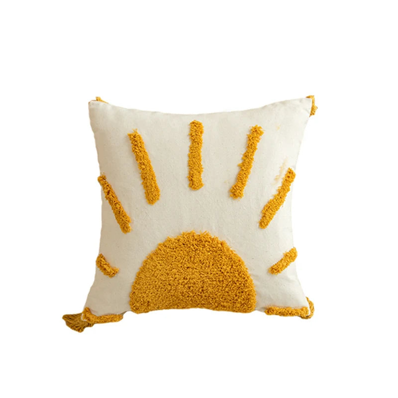 Throw Pillow Cover Hand-Tufted Geometric Natural Fabric Hidden Zipper