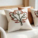 Throw Pillow Cover Hand-Tufted Leaf Cotton-Linen & Concealed Zipper