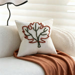 Throw Pillow Cover Hand-Tufted Leaf Cotton-Linen & Concealed Zipper