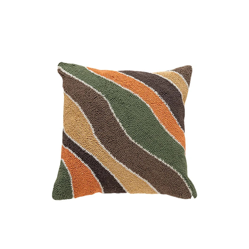 Throw Pillow Cover Hand-Tufted Loop-Pile Abstract Geometric Hidden Zipper