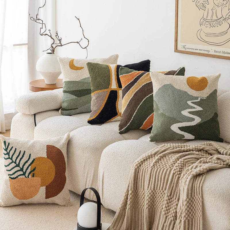 Throw Pillow Cover Hand-Tufted Loop-Pile Abstract Geometric Hidden Zipper