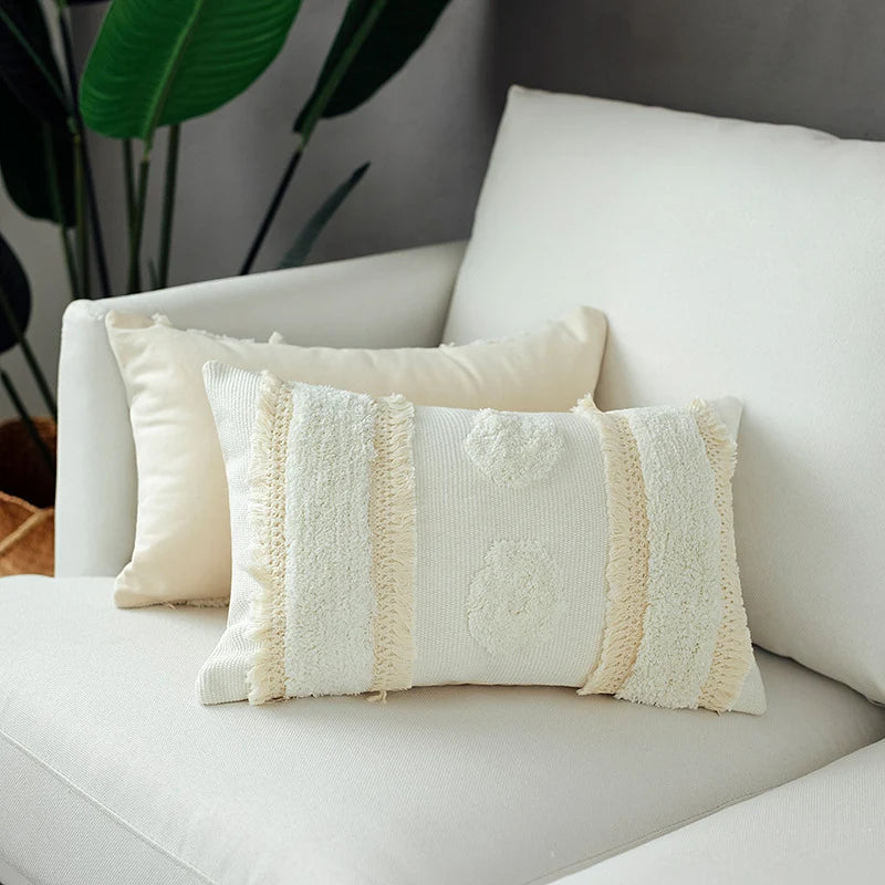 Throw Pillow Cover Hand-Tufted Polka Dots & Fringe Machine Washable