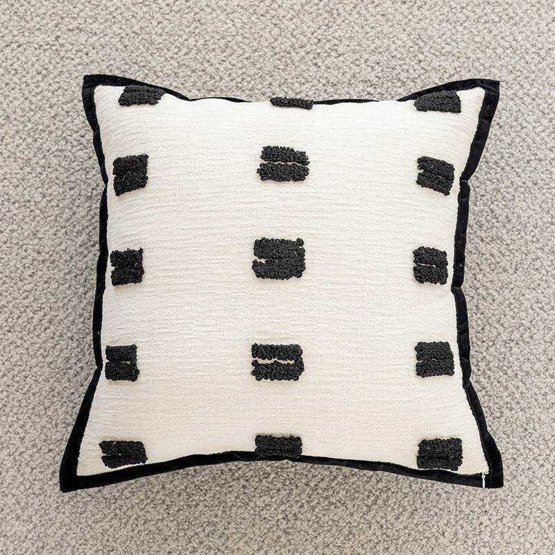 Throw Pillow Cover Hand-Tufted Squiggle Embroidery Hidden Zipper