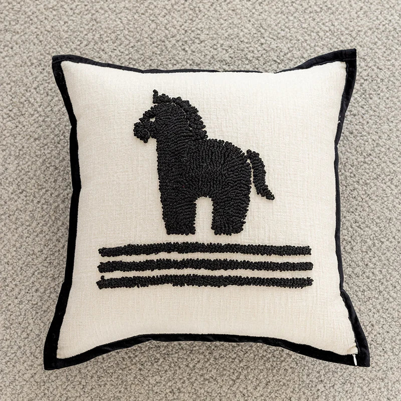 Throw Pillow Cover Hand-Tufted Squiggle Embroidery Hidden Zipper
